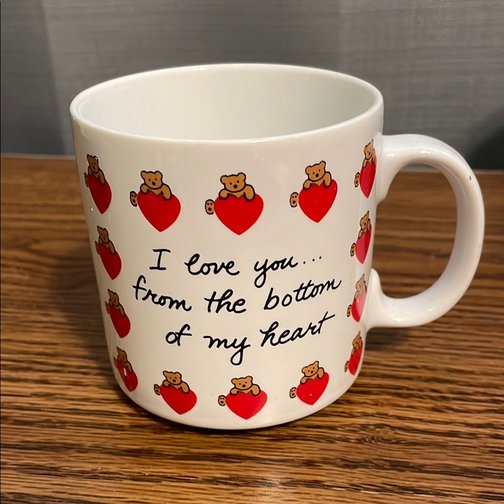 Vintage Russ Heartfelt Bear Mug - White with Red Accents